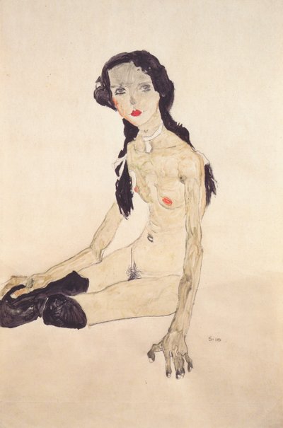 Ragazza seduta con coda di cavallo da Egon Schiele